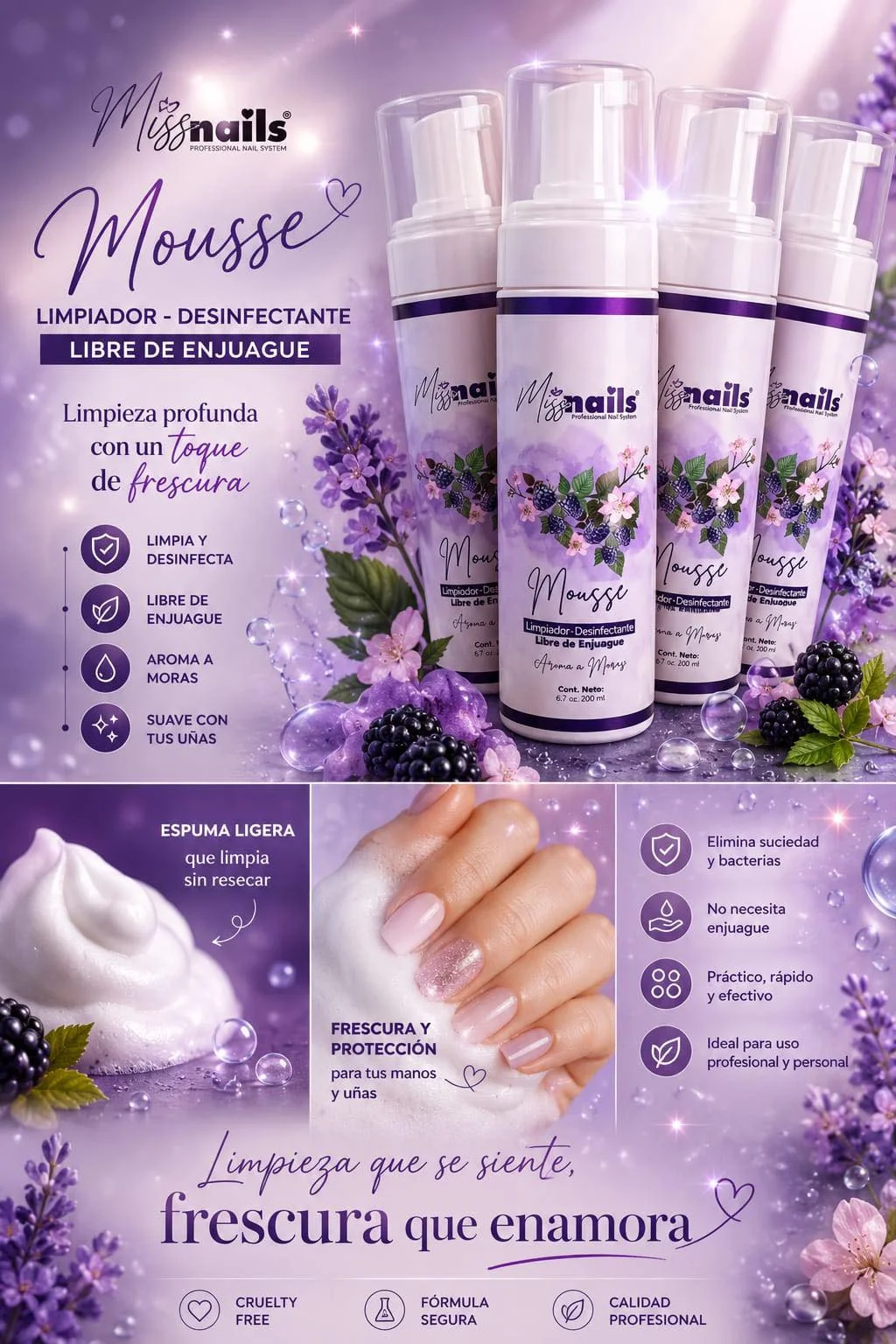 Mousse limpiadora y desinfectante - Mora alternativa